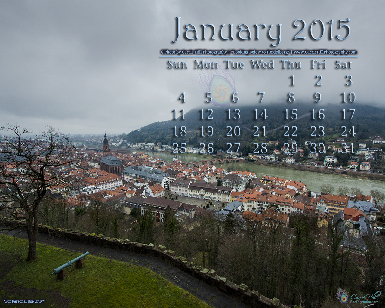 Looking Below to Heidelberg January 2015 Desktop Wallpaper Calendar 1280x1024